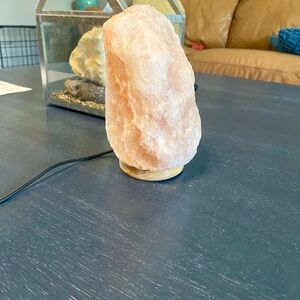 Pink Himalayan Salt Lamp on Wood Base